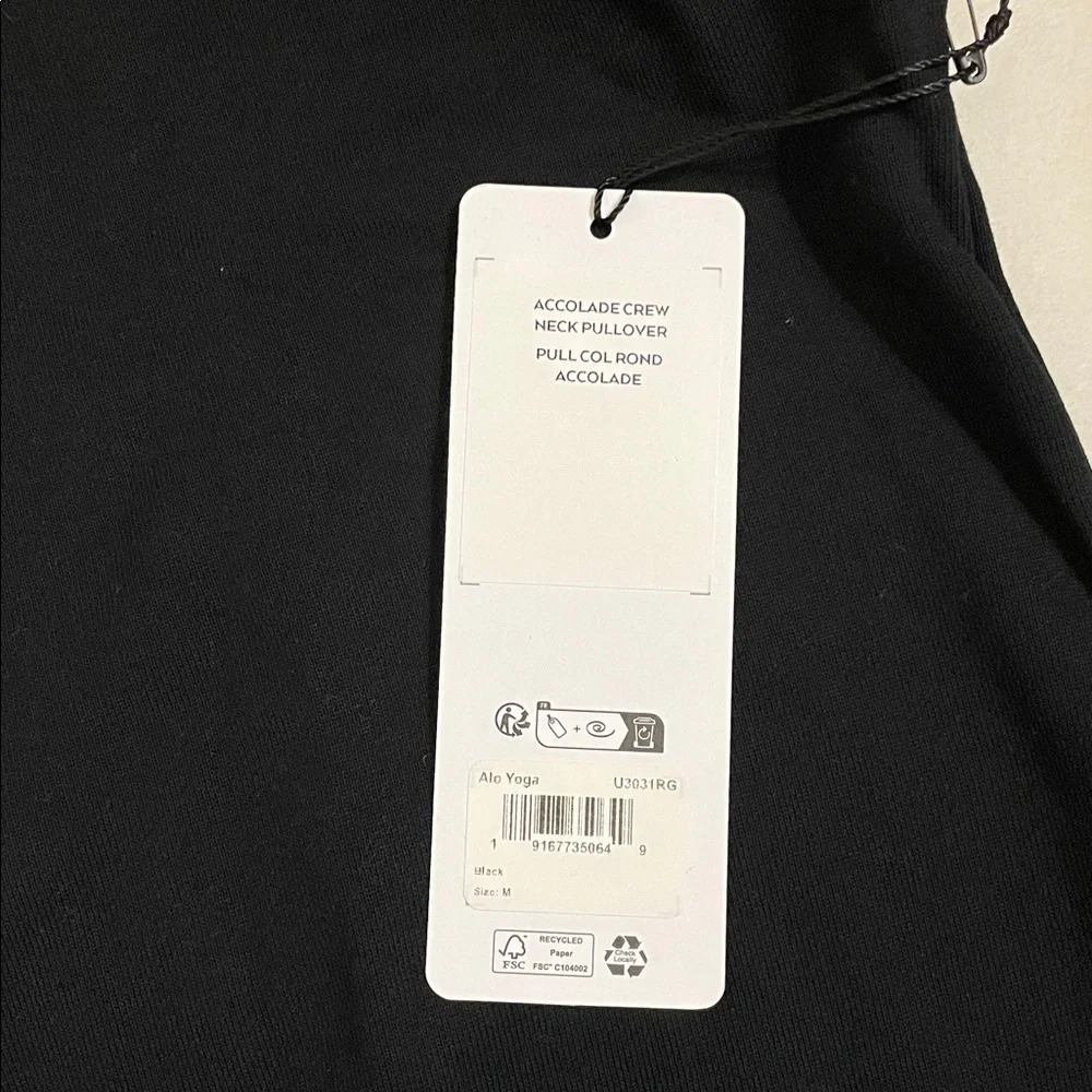 NWT Alo Yoga Accolade Crew Neck Pullover Black Size M Oversized